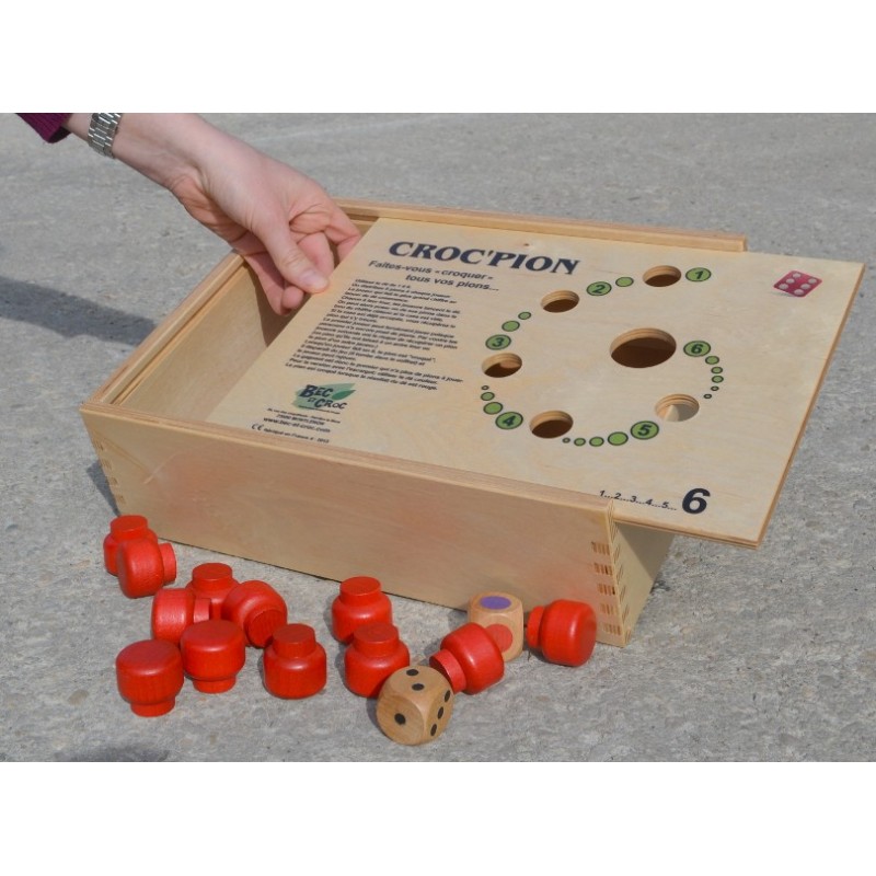 Croc Pion jeu en bois mange pions en bois avec dés et pions colorés et