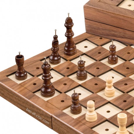 Coffret d'échecs tactile pliant en bois (30 x 30 cm)