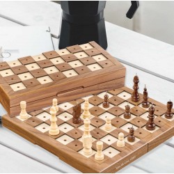 Coffret d'échecs tactile pliant en bois (30 x 30 cm)