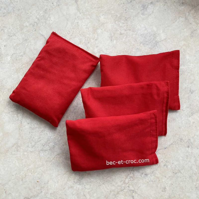 4 sacs tissu rouge pour jeu Troussac