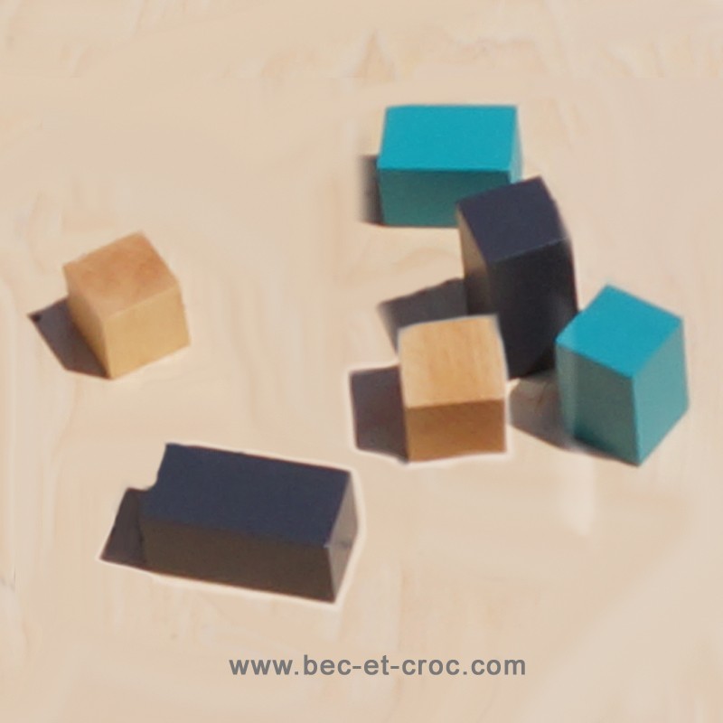 6 pièces pour Bambada XXL 
2 cubes hêtre  verni naturel, 2 rectangles vert, 2 rectangles gris.